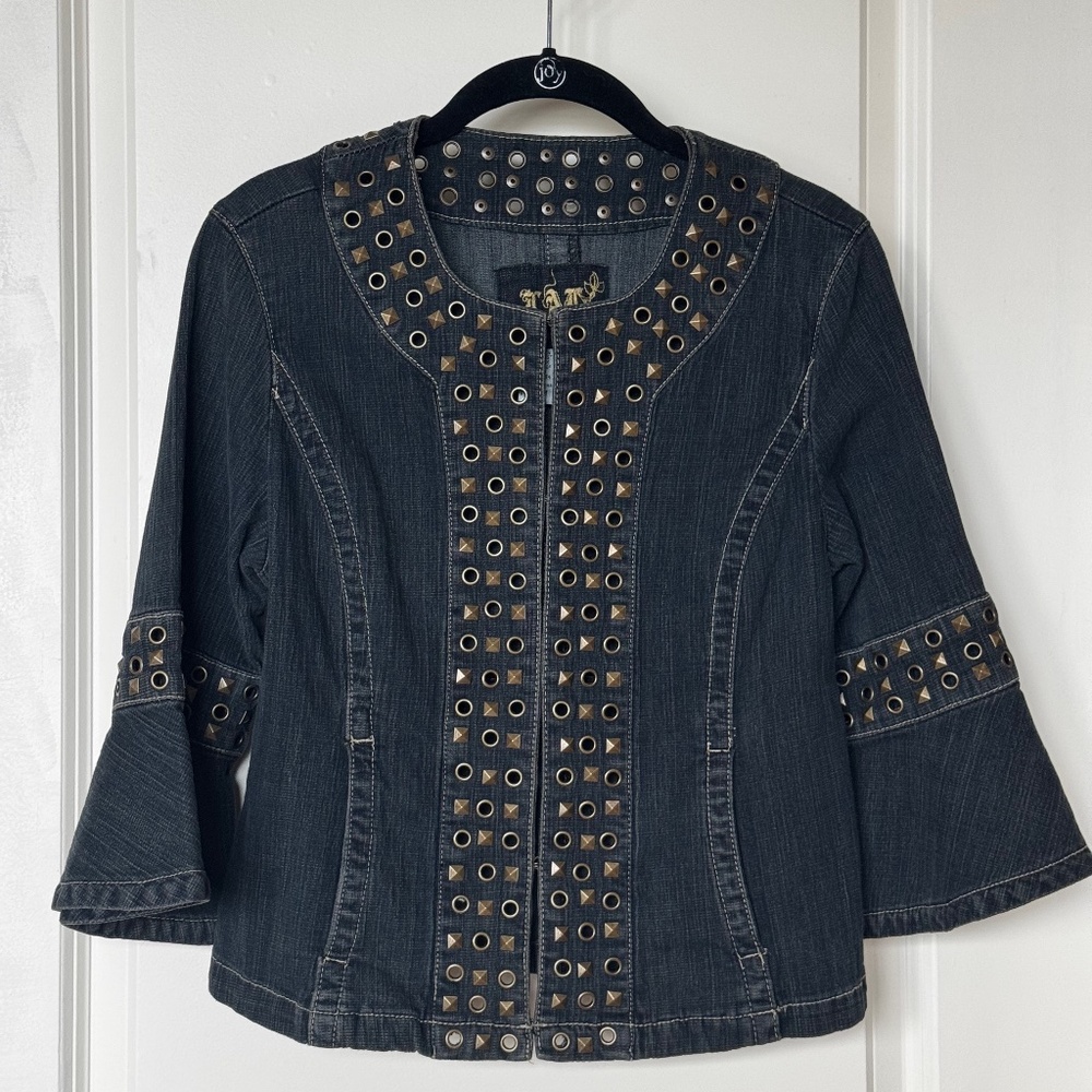 Live A Little LAL  Studded Denim Jacket with Bell Sleeves, sz S